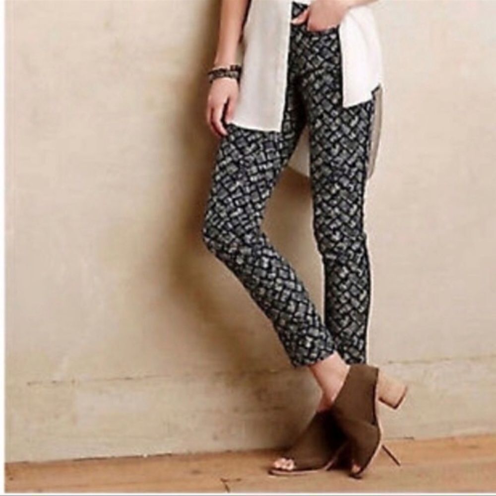 Anthropologie Cartonnier Charlie Ankle Cropped Pant Navy Block Stripe Size 6